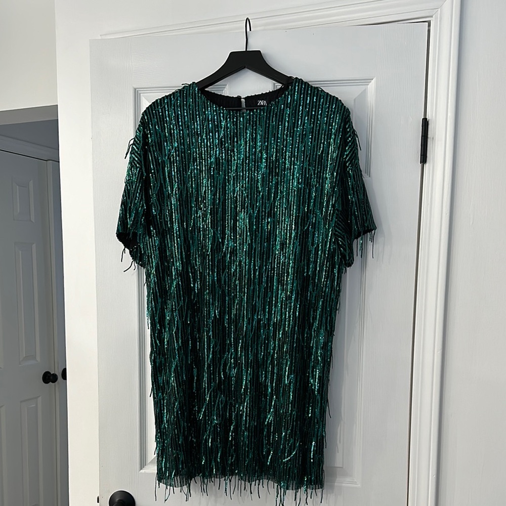 Zara Green Fringe Dress